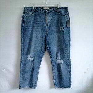 Eloquii Denim Women's Blue High Rise Distressed Cropped Boyfriend Jeans Size 20